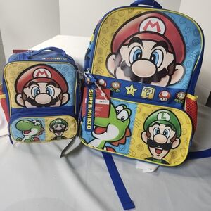 Super Mario Kids Backpack and Lunch Bag Set - Blue and Yellow
